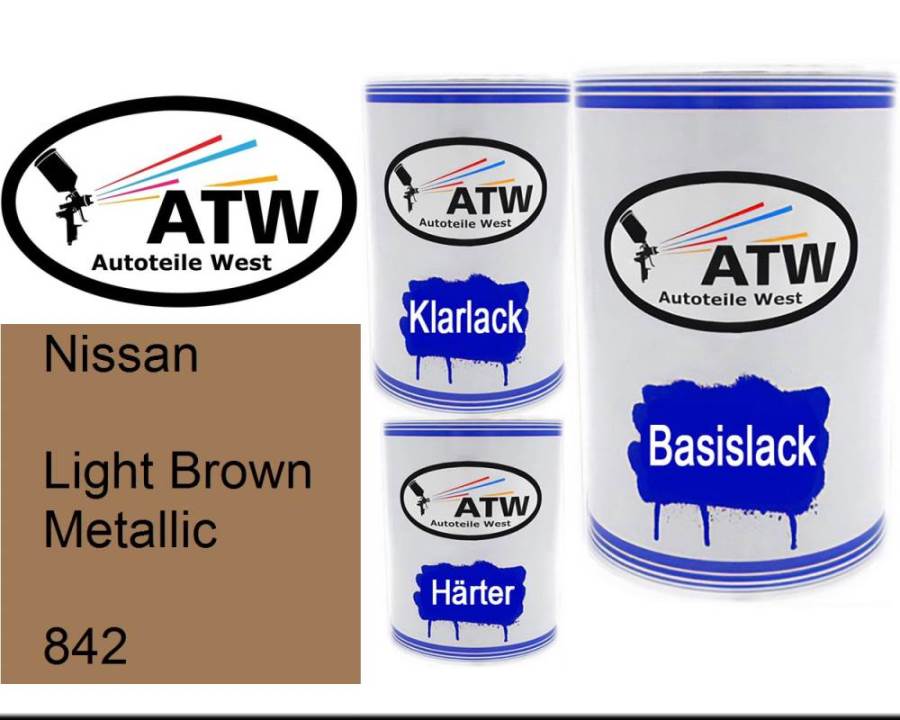 Nissan, Light Brown Metallic, 842: 500ml Lackdose + 500ml Klarlack + 250ml Härter - Set, von ATW Autoteile West.